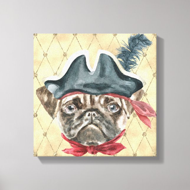 Blackface der Mops Pirate Wrapped Canvas Leinwanddruck (Vorderseite)