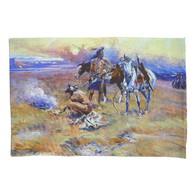 Blackfeet Burning Crow Buffalo Range Charles M Rus Kissenbezug (Vorderseite)
