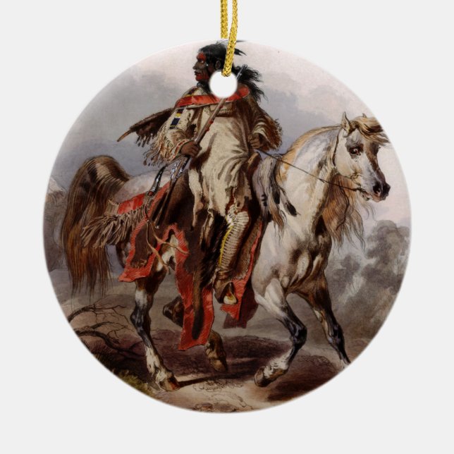 Blackfoot Inder auf dem arabischen Pferd, das Keramikornament (Vorne)