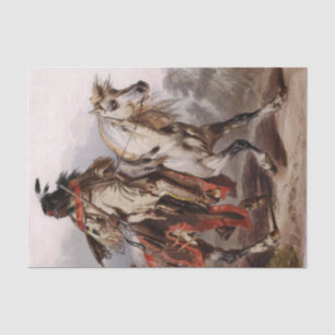 Blackfoot Inder auf dem arabischen Pferd, das Seidenpapier