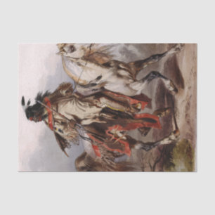 Blackfoot Inder auf dem arabischen Pferd, das Seidenpapier