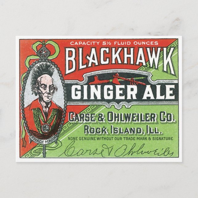 Blackhawk Ginger Ale Rock Island Illinois Vintag Postkarte (Vorderseite)