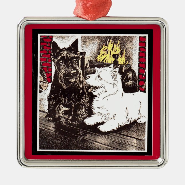 Blackie und Whitie am Feuer Ornament Aus Metall (Vorne)