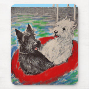 Blackie und Whitie auf einem Floß Mousepad