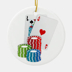 Blackjack mit Pokerchips Keramik Ornament