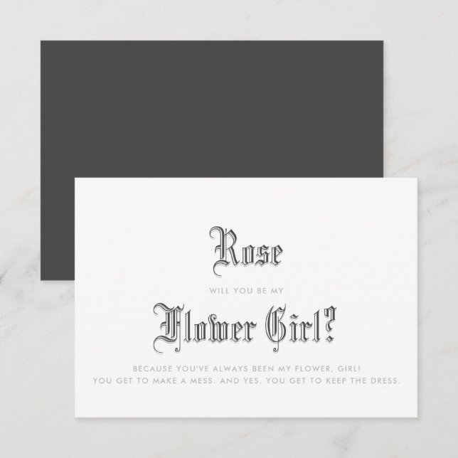 Blackletter Flower Girl Einladung (Vorne/Hinten)