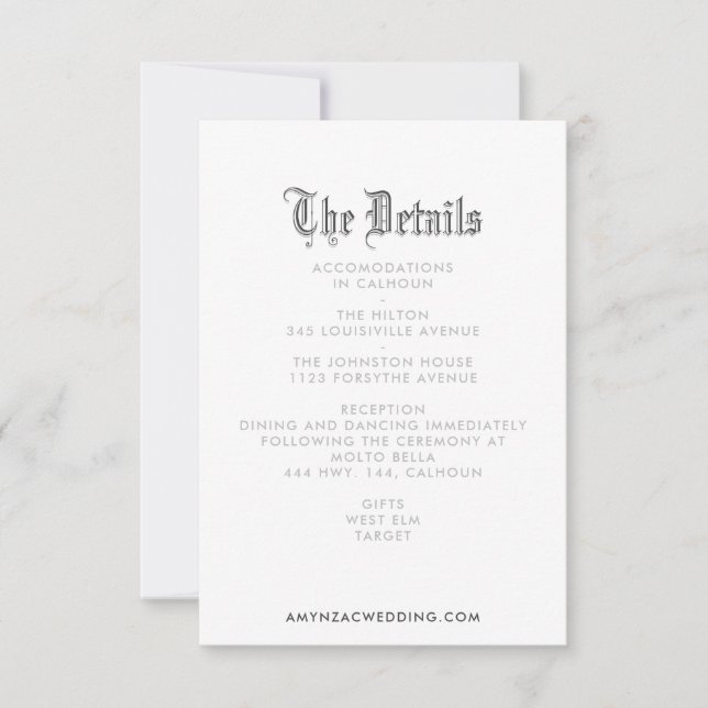 Blackletter Wedding Details Enclosure Card RSVP Karte (Vorderseite)