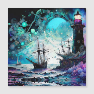 Blacklight-Lighthouse und Segelboot stürmische Mee Magnetkarte