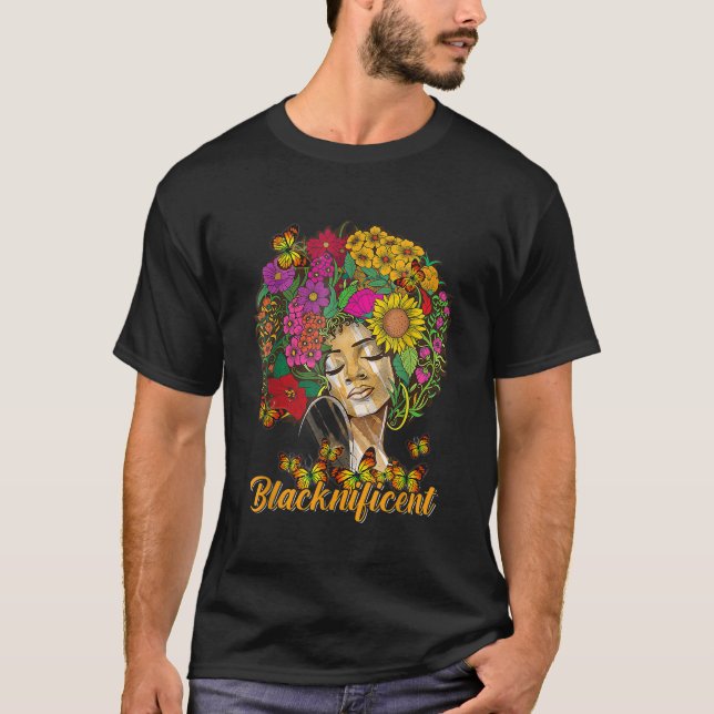 Blacknificent Floral Afro Hair Butterfly African A T-Shirt (Vorderseite)