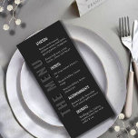 Blackout Minimalist Modern Wedding Menu Menükarte<br><div class="desc">Make a bold statement with our “Blackout Minimalist Menu” card — where simplicity meets sophistication. Featuring a deep black-grey background & heading in a striking typography, this minimalist design captures timeless elegance with a modern edge. Perfect for couples who love clean lines, bold contrast, and contemporary style. Fully editable &...</div>