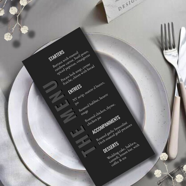Blackout Minimalist Modern Wedding Menu Menükarte (Von Creator hochgeladen)