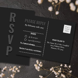 Blackout Minimalist Wedding Response Post Card Postkarte