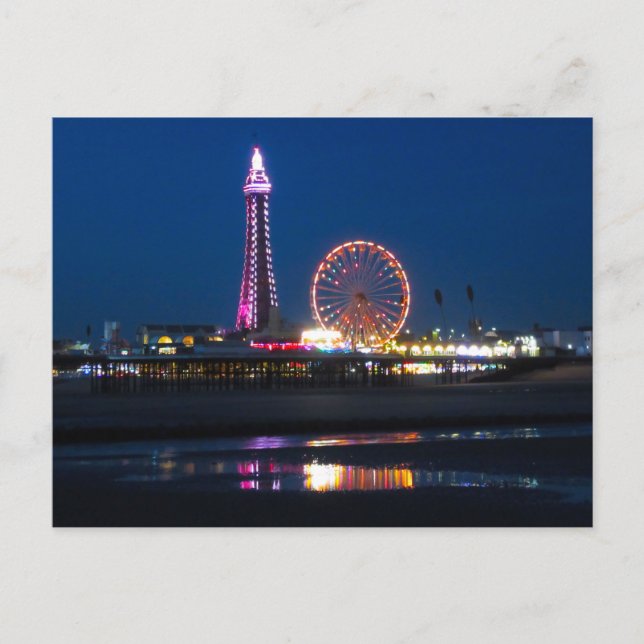 Blackpool Beach Lights bei Nachtkarte Postkarte (Vorderseite)