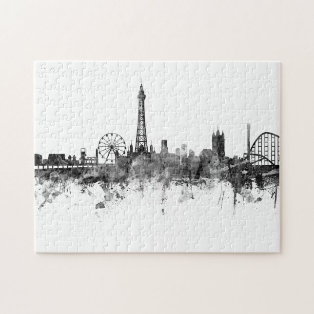 Blackpool England Skyline Schwarz-weiß (Horizontal)