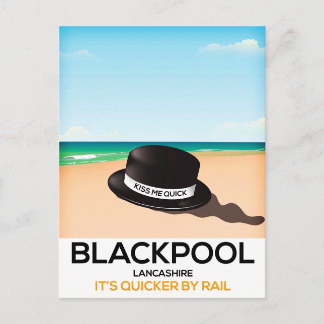 Blackpool "küss mich schnell" Reisezug-Poster Postkarte (Vorderseite)