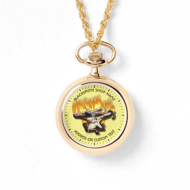 Blackschmied Shop mit Anvil und Hammer im Feuer Armbanduhr (Vorderseite)