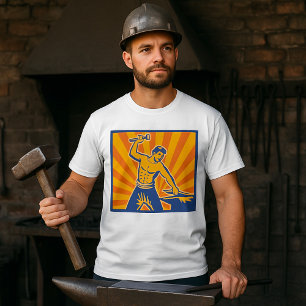 Blacksmith Hammering Retro Strongman Labour T-Shirt
