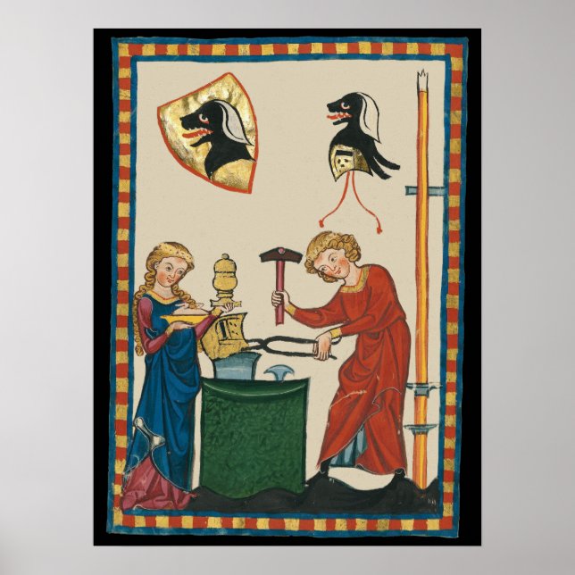 Blacksmith Schmiede Helmet Mittelalterliche Kunst Poster (Vorne)