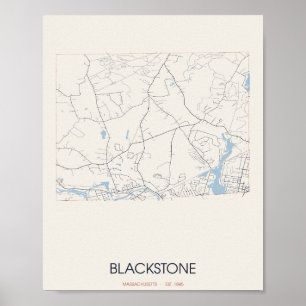 Blackstone Massachusetts Straßenkarte Poster