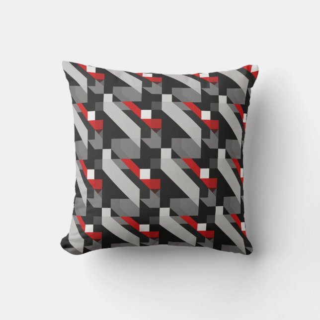 BlackToned und rote Farbegeometrisches Muster Kissen (Vorderseite)