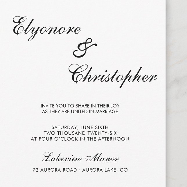 BlackWhite Classic Timeless Calligraphy Wedding Einladung (Von Creator hochgeladen)