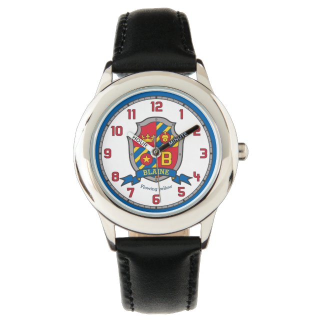 Blade Jungs individuelle Name Wappen Rot-Gelb-Löwe Armbanduhr (Vorderseite)