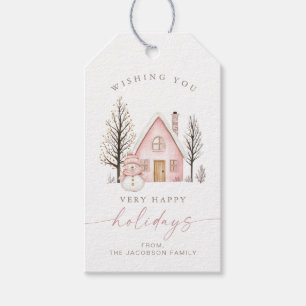 BLAIR Niedlich Pink House Snowman Happy Holidays Geschenkanhänger