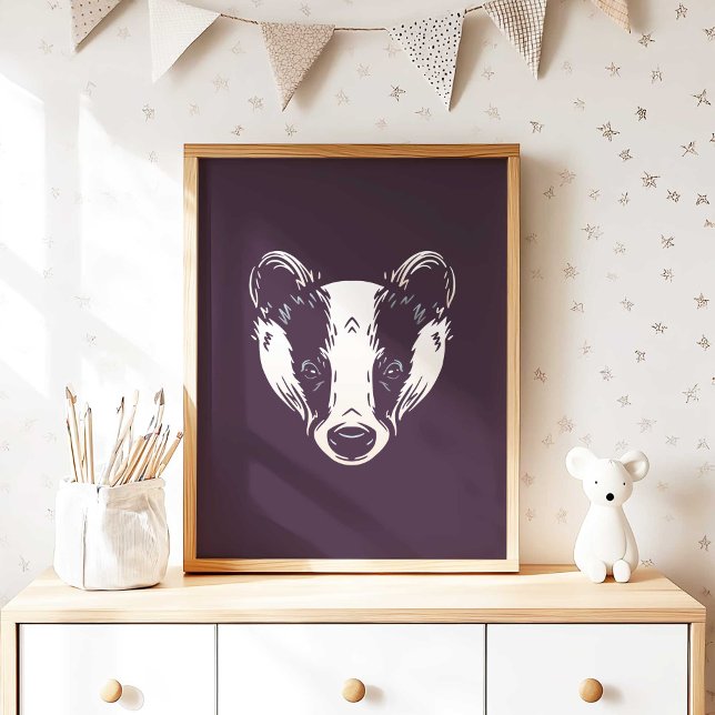 Blaireau | Impression murale d'animal de forêt de  (Badger | Badger Forest Animal Wall Print by TinkPrints.)