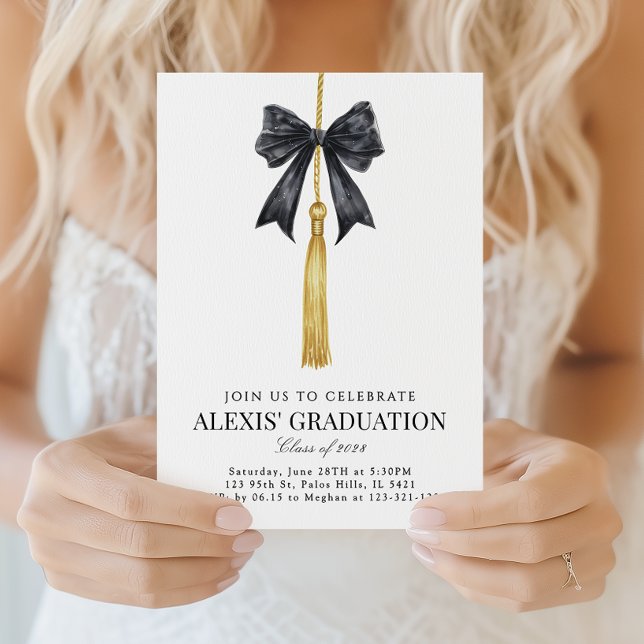 Blak Coquette Bow Tassel Graduation Class of 2026 Einladung (Von Creator hochgeladen)