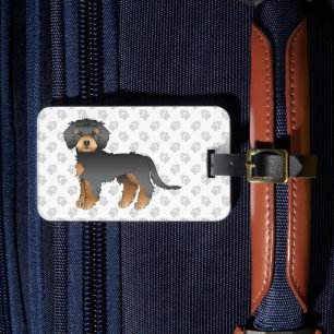 Blakc und Tan Mini Goldendoodle Cartoon Dog & Text Gepäckanhänger