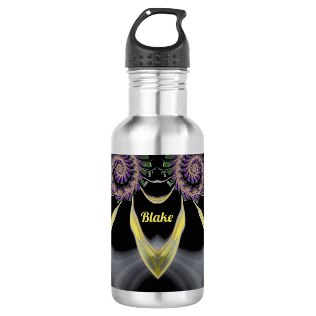 BLAKE ~ GLOSSY! ~Lila Green Black Yellow 3D~ Edelstahlflasche (Vorderseite)