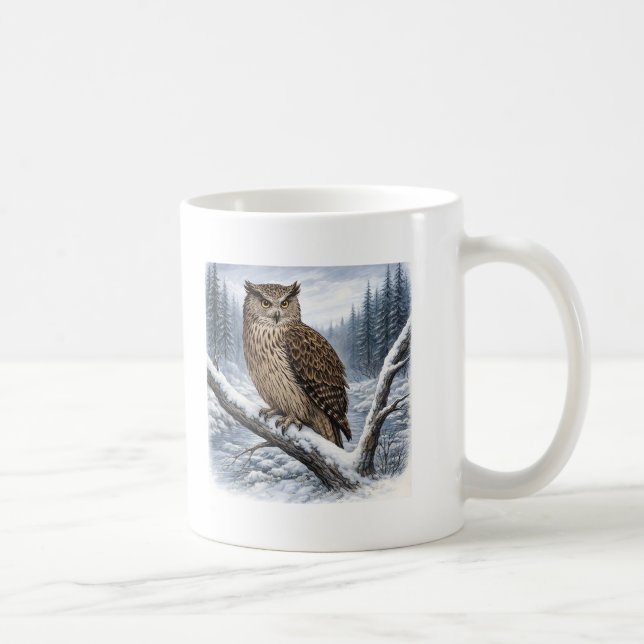 Blakiston’s Fish Owl in Winter Forest –  Kaffeetasse (Rechts)