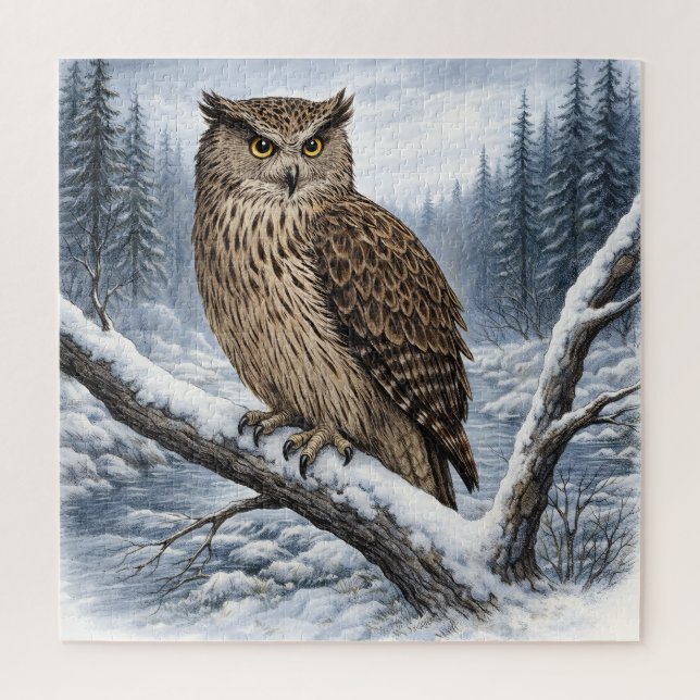 Blakistons Fischuhu in Winterwald –  (Vertikal)