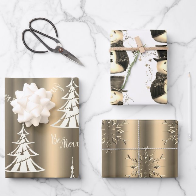Blale Bronze und Gold Weihnachten Geschenkpapier Set (Vorderseite)