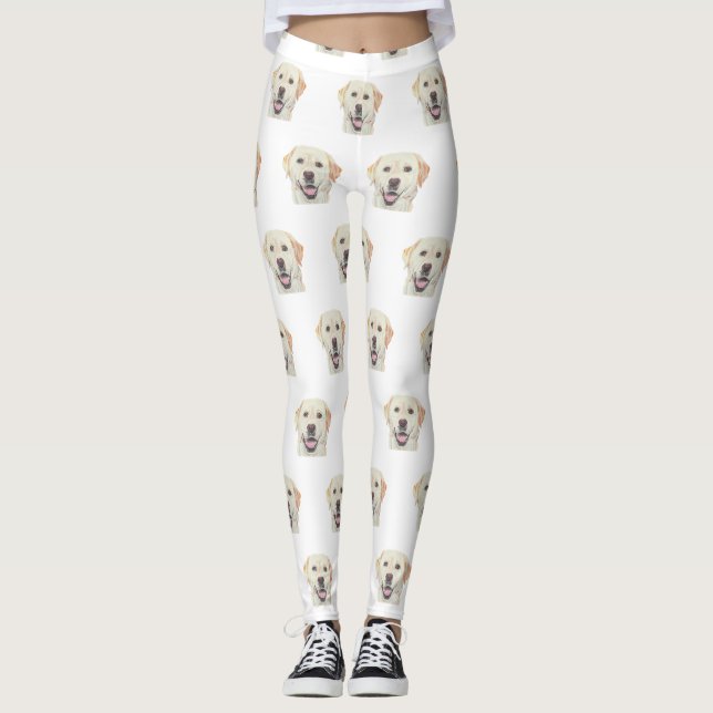 Blanc Adorable Jaune Labrador Retriever Leggings (Devant)