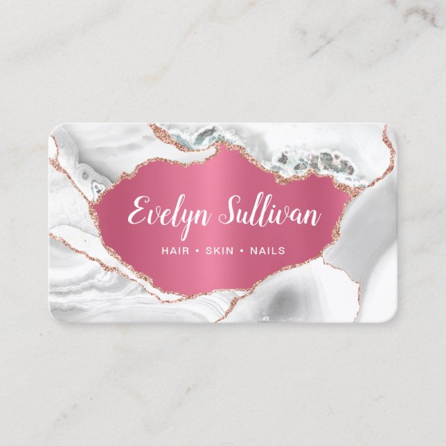 Blanc Agate Faux Pink Foil carte de visite (Devant)