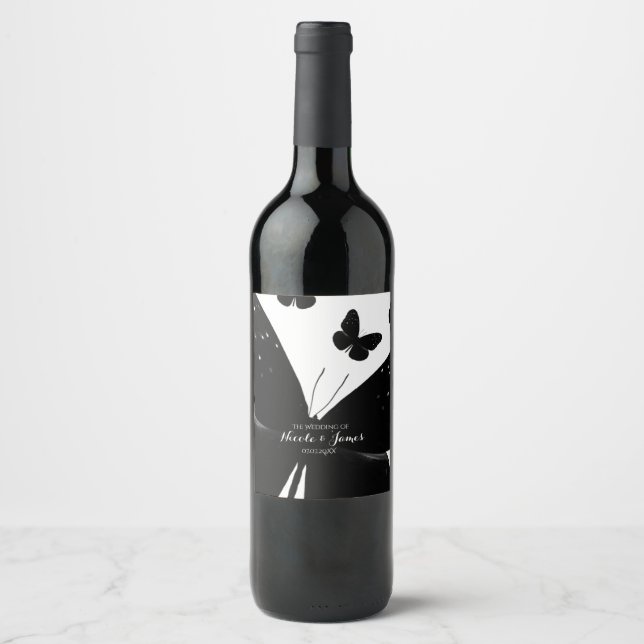 Blanc avec Black Butterflies Party Vins Étiquettes (Devant)