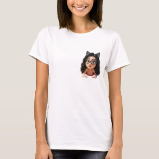 Blanc Avec Mignolette Tshirt fille cheveux bouclés