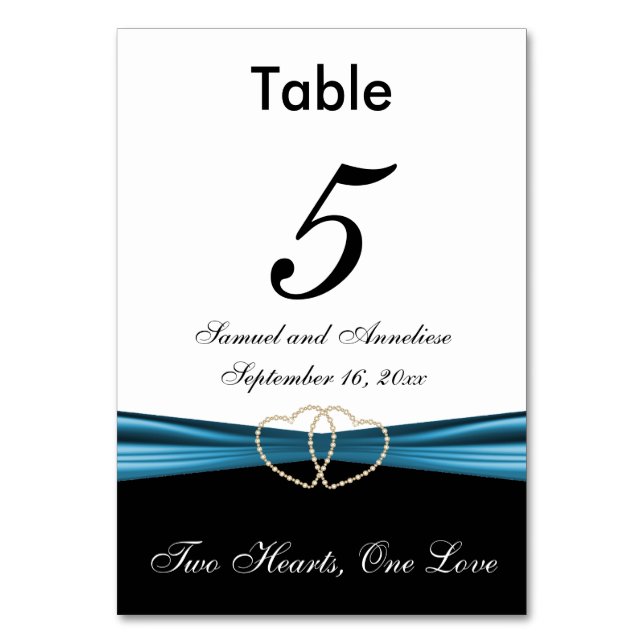 Blanc avec Ruban de Satin Bleu - Numéros de Table (Par défaut)