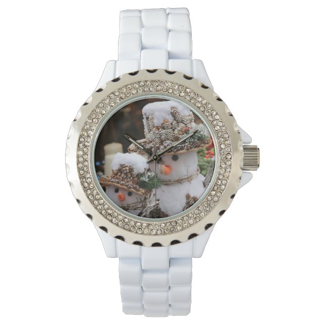Blanc avec strass Noël Montre Snowman (devant)