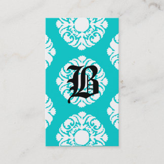 Blanc bleu de monogramme de damassé de cartes de