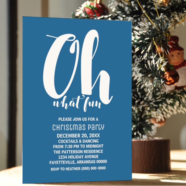Blanc Bleu Oh Quel Amusant Invitation de fête de v (White and Blue Oh What Fun Holiday Party Invite)