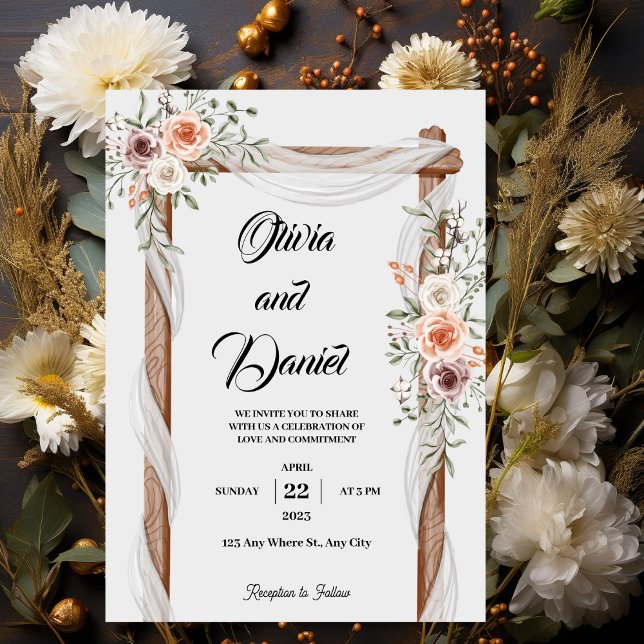 Blanc Brown Rustique Floral Faire-part de mariage  (Créateur téléchargé)