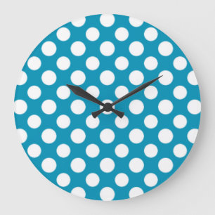 Blanc chic sur Jumbo bleu Pois Horloge murale