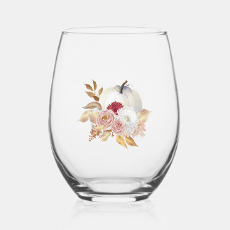 Blanc Citrouille Floral Design Verre Vin Stemless