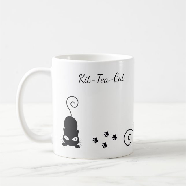 Blanc de chat de thé de kit tasse blanche (Gauche)