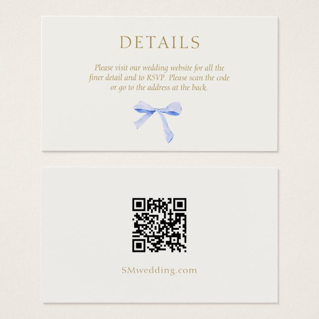Blanc | Détails du Mariage de ruban bleu Code QR (Devant & derrière)