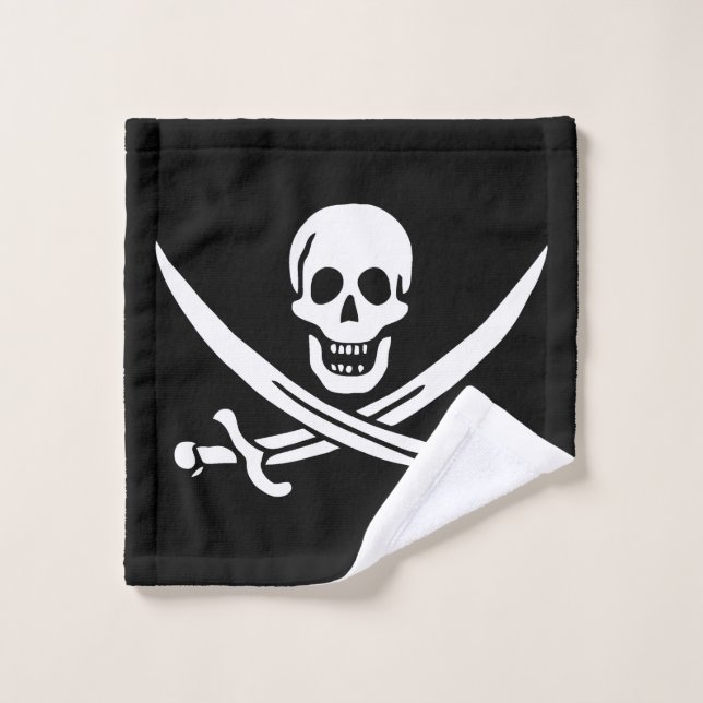 Blanc, Drapeau Pirate Calico Jack, Crâne & Cutlass (Gant de toilette)