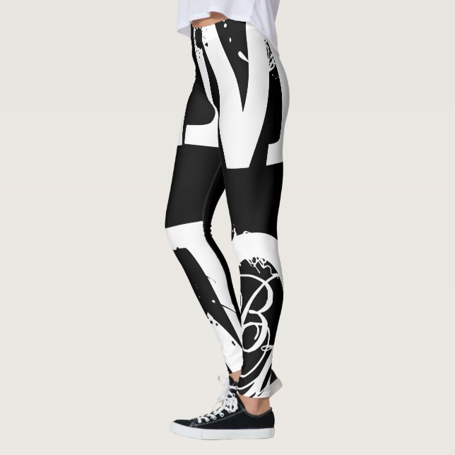 Blanc drôle Legging de noir de lettre d'alphabet (Gauche)