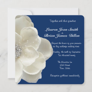 Blanc Élégant, Fleur Pailletée, Invitation de Mari